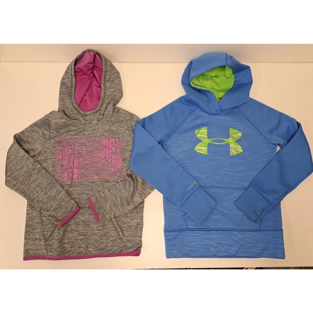 Lot of 2 Under Armour Hoodie Sweatshirt Loose Cold Gear Blue Grey Youth Medium